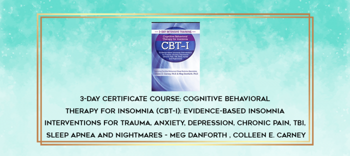 3-Day Certificate Course: Cognitive Behavioral Therapy for Insomnia (CBT-I): Evidence-based Insomnia Interventions for Trauma